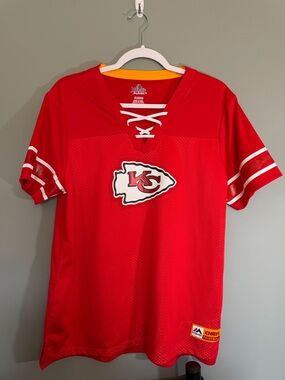 Majestic Red and Gold Lace-Up Fan Jersey